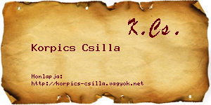Korpics Csilla névjegykártya